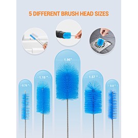 EVOULTES 66" Flexible Drain Brush Tool with Large Brush Head and Double Elastic Nylon Ends, Stainless Steel Long Tube Cleaning Brushes for Kitchen, Sink, Drain Pipe and Long Pipe Cleaning