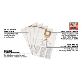 For Milwaukee 49-90-1979 6 Gallon Vacuum Fleece Dust Bags - 5 PKFeatures