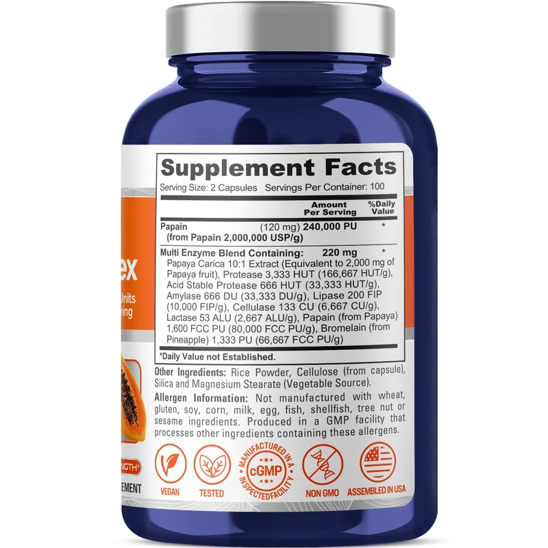 NusaPure Papaya Papain Enzyme Complex 240,000 PU - 200 Veggie