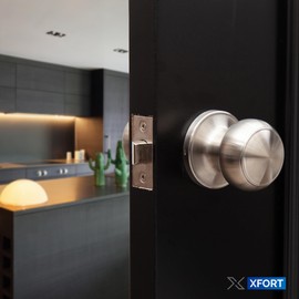XFORT Bello Passage Knob Set Satin Chrome, Door Knob for Internal Wooden Doors, Complete Set with Tubular Latch