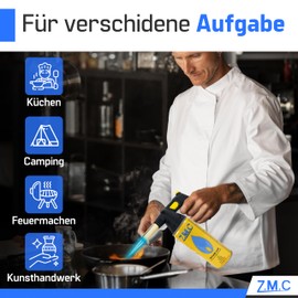 Z.M.C Gas Burner 1.5 kW, Flame Burner up to 1300 °C, Bunsen Burner, Creme Brulee Burner, Kitchen Burner with Adjustable Flame, Flame Device