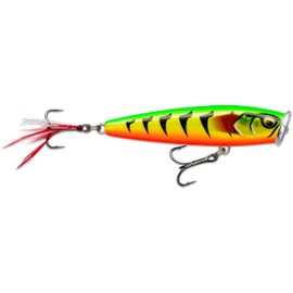 Rapala - Skitter Pop Skitter Bait Balsa Construction (Bleilos) - Lock Mer & Free Flood Water - Surface Swimming Depth - Size 9.5 cm / 17g - Made in Estonia - Gold-Plated Fire Tiger
