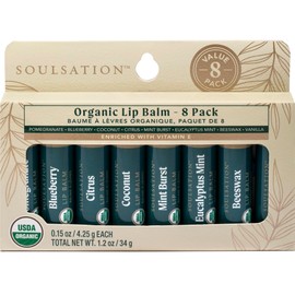 Soulsation Organic Lip Balm Set, 8 Flavors - Moisturizing for Cracked & Dry Lips, For Men & Women
