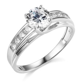 The World Jewelry Center .925 Sterling Silver Rhodium Plated Wedding Engagement Ring - size 5