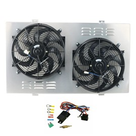 HKAUTOPART Aluminium Radiator Shroud + 2 x 14 Inch Fans for 1988-2000 Chevy C2500 Suburban C3500 K2500 K3500 Pickup 7.4L V8 Gas & 1988-2000 GMC C2500 C3500 C/K Series