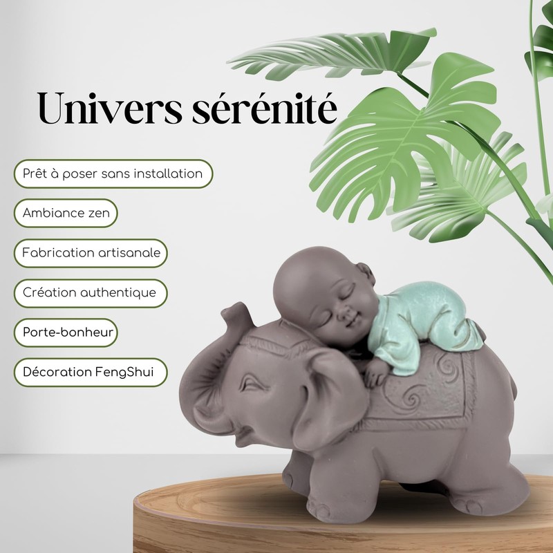 Zen'Light Statue Buddha Bonze Sleeping on Elephant - Zen Atmosphere