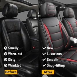 yotruth Universal Front Seat Covers | Faux Leather Automotive Seat Covers, Black & Red | Fits Most Cars