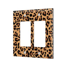 2 Gang Rocker Wall Plate Cover Brown-Black Leopard Spot Decorative Dual Outlet Covers Light Switch Covers Electrical Faceplate for Bedroom Kitchen Home