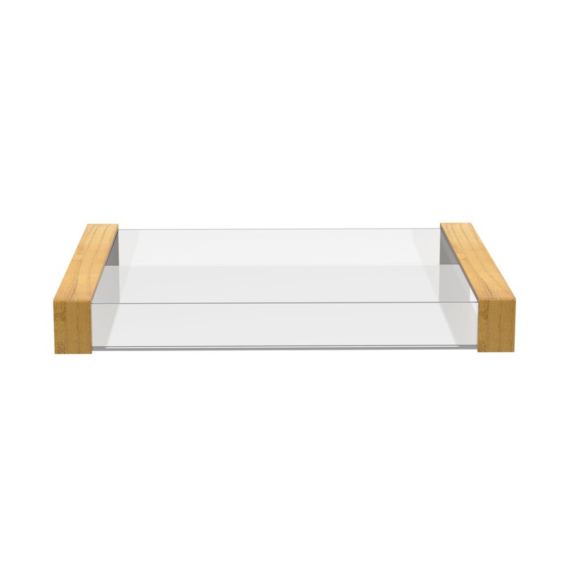 JUIOETUR Acrylic Serving Tray with Wooden Handles, Rectangle
