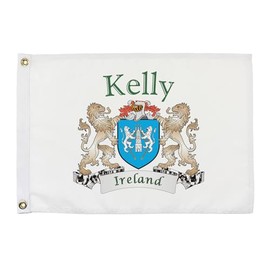 Kelly Irish Coat of Arms Small White Flag - 12"x18" inches