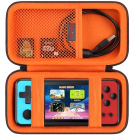Elonbo Carrying Case for KAVOYI/TEBIYOU/Beico 32 Bit Handheld Games, Portable Arcade Gaming Player Travel Storage Cover, Electronic Video Games Toy Organizer Holder Bag, Black+Inside Orange