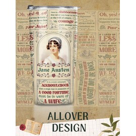 Onebttl Jane Austen Gifts, Insulated Stainless Steel Wine Tumbler with Lid and Straw, Pride and Prejudice Gifts for Book Lovers, 20 oz, Jane Austen Quotes