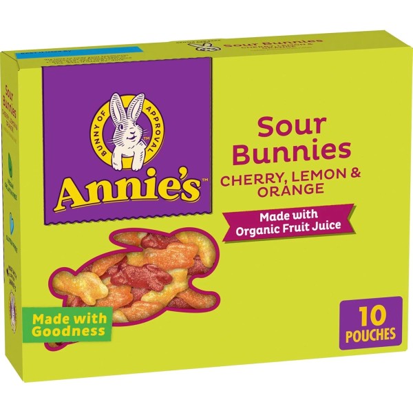 Annie's Sour Bunnies Fruit Flavored Snacks, Cherry, Lemon & Orange