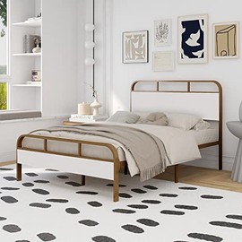 NNV Metal Platform Full Size Bed Frame with Velvet Upholstered Headboard and Footboard, Strong Metal Slats Support Mattress Foundation No Box Spring Needed Easy Assembly Gold Velvet