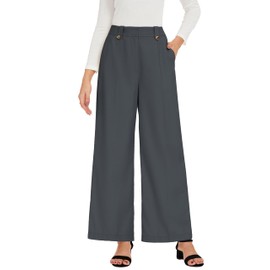 Dressy Pants Women High Elastic Waisted in The Back Business Work Trousers Long Straight Pants Dark Grey L