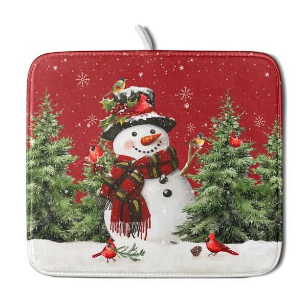 Christmas Dish Drying Mat for Kitchen Counter Snowman Green Christmas