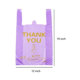 ysmile Plastic Grocery Bag Thank You T Shirt Plastic Shopping Bag for Small Business Food To Go Bag Heavy Duty with Handle 12x19 Inch 50 pcs - Purple