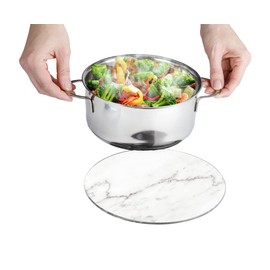 WENKO 53982100 Marble, Round Trivet for pots, Pans, Tempered Glass, White