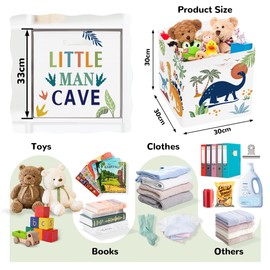 Clastyle Pack of 3 Dinosaur Children's Storage Boxes Leaf Fabric Boys Girls Storage Basket with Handles Toy Storage Cube Organiser for Books Clothes Tropical 30 x 30 x 30 cm