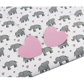 Baby Elephant Gift Wrap - Pink Hearts Wrapping Paper - 2 Sheets 2 Tags - For Young or Adult Birthday Girl