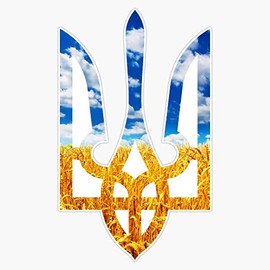 Magnet Ukrainian trizub with Wheat on The Background Magnetic Sticker Decal 5"