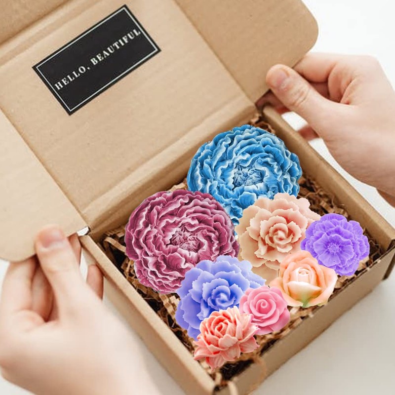 6PCS Flower Silicone Mold Set, 3D Bloom Rose Peony Fondant