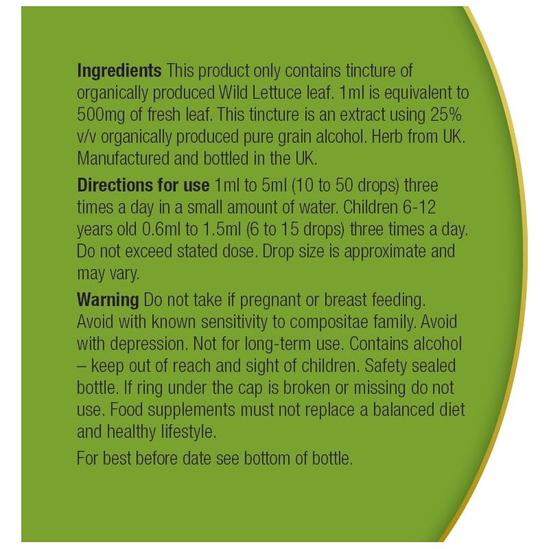 Organic herbal Remedies 100ml Wild Lettuce