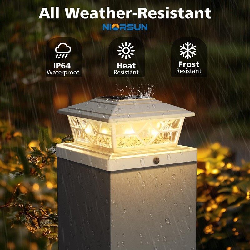NIORSUN Solar Post Lights Outdoor 6 Pack, 2 Modes LED,