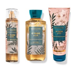 Bath and Body SUNRISE WOODS Gift Set Fine Fragrance Mist 8 fl oz Body Wash 10 fl oz Ultimate Hydration Body Cream 8 fl oz Bundle of 3