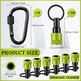 36 Pcs Upgraded Bit Holder Key Chain 1/4 Inch Bit Holder Hex Shank Screwdriver Light-weight Quick-release Extension Bar Keychain Drill Screw Adapter with Metal Buckles for Locking Tools (Green)