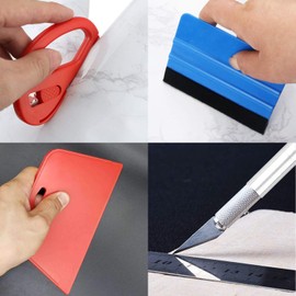 Wallpaper Smoothing Tool Kit Include red Squeegee,Medium-Hardness Squeegee, blue Tape Measure,snitty Vinyl Cutter and Craft Knife with 5 Replacement Blades for Adhesive Contact Paper Application Win