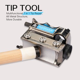 KONLLEN Pool Cue Tip Shaper One-Stop 9.3 to 13.2 mm Billiard Repair Tool All in 1 Accessories 7-in-1 Multifunctional