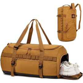 Gym Bag Men - Large 60L  Travel Duffle Bag with Shoe Compartment Women, Weekender Backpack, Overnight Duffel Bag, Black - Color: Tactical-Brown, Size: 60L-molle