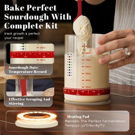 Pro Sourdough Starter 10-In-1 Kit – 34 Oz Glass Jar With Lid, Cloth Cover, Date Band, Brush, Temp Strip, Silicone Spatula, Heating Mat – Sourdough Bread Baking Supplies, Glass Container, Red