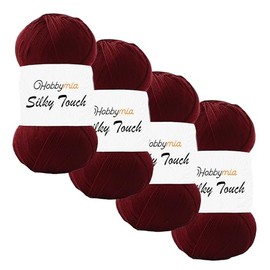 HobbyMia Silky Touch Crochet Yarn - 100gr / 383yds - 100% Microfiber Acrylic - (2) Sport Fine Weight - Silky Effect Yarn for Hand Knitting (Red - Claret Red, 4 Skeins)
