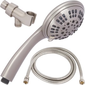 6 Function Handheld Shower Head Kit - High Pressure, Removable Hand Held Showerhead With Hose & Mount And Adjustable Rainfall Spray, 1.8 GPM - Brushed Nickel & California Certified