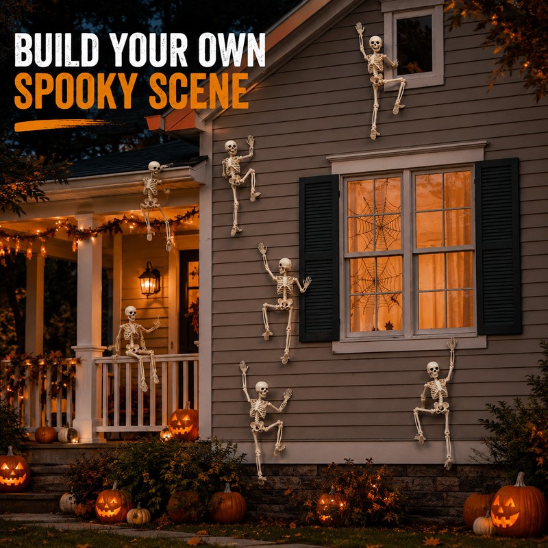 2 Pcs Posable Halloween Skeleton for Spooky Decorating – 15.7-Inch