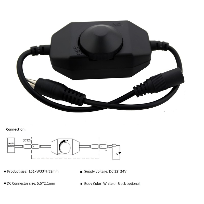 ABI Inline Mini Dial Inline Switch LED Dimmer DC Jack
