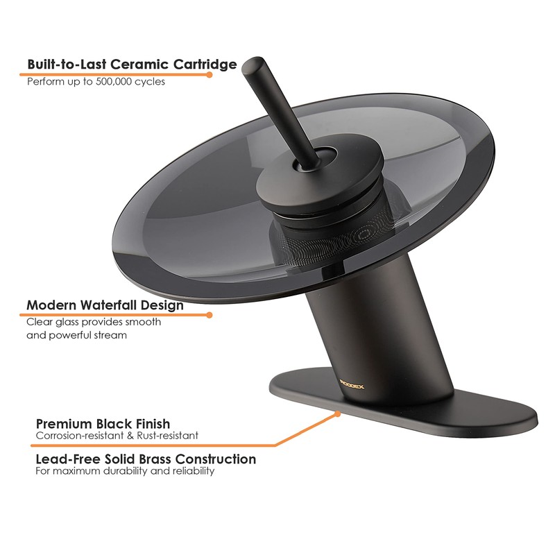 RODDEX Waterfall Bathroom Sink Faucet Solid Brass Modern Circle Glass