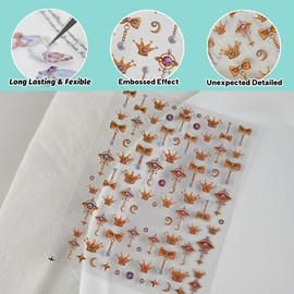 CESTSIREN Golden Bow Crown Nail Art Stickers, Moon Star Nail Decals, Self-Adhesive,Summer Spring Nail Accessories & Supplies, Durable & Long-Lasting