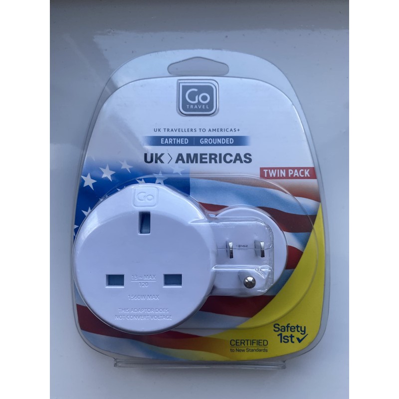 Go Travel Earthed Twin UK to USA/Canada Adaptor Ref 527
