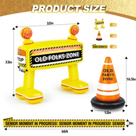 Liliful 3 Pcs Over The Hill Birthday Decorations Supplies Inflatable Age Barricade Kit Caution Tape 31.5'' Inflatable Barricade 12'' Inflatable Safety Cone 6.5ft Senior Moment in Progress Party Tape