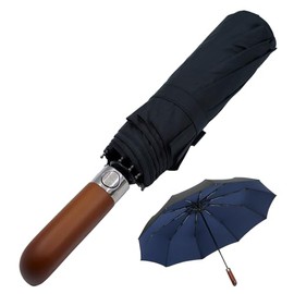 RLXMARTD Wooden Handle Umbrella Black Large Windproof Double Layer Umbrella, Blue black