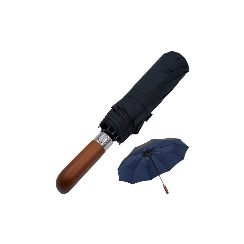 RLXMARTD Wooden Handle Umbrella Black Large Windproof Double Layer Umbrella,