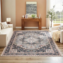 Floralux Area Rug 8x10, Washable Rug for Bedroom, Large Rugs Non-Slip for Living Room, Vintage Diamond 8 ft. x 10 ft. Carpet (Grass Green, 8x10Ft.)