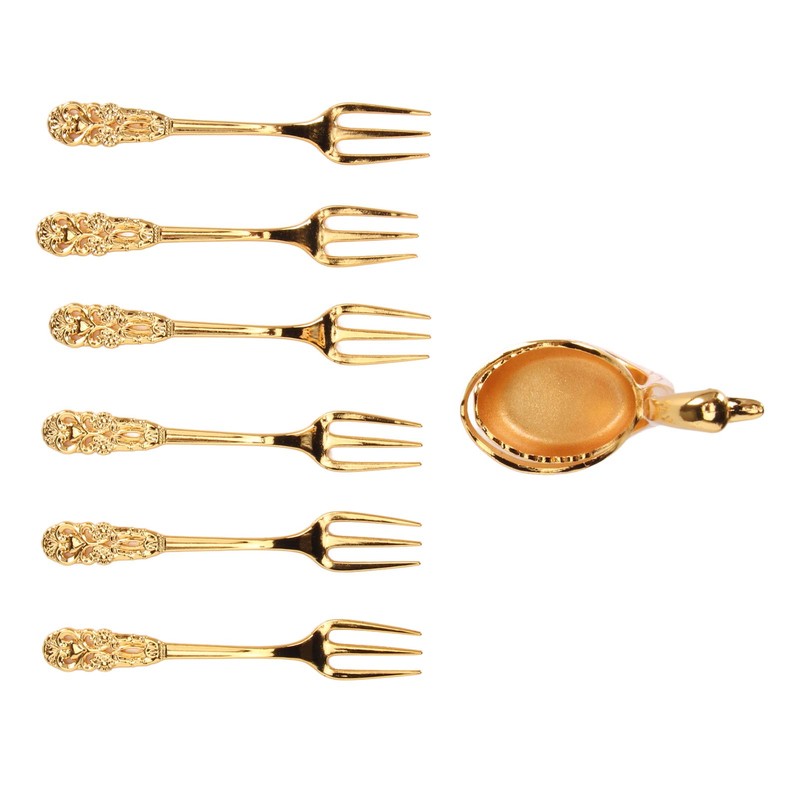 6Pcs Coffee Dessert Fork Set Metal Swan Base Holder Dessert