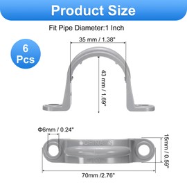 sourcing map 6Pcs 1 Inch PVC Pipe Straps, 2 Hole Conduit Pipe Clamps Supports, Mounting Bracket Clips for Cables and Tube Fittings, Gray