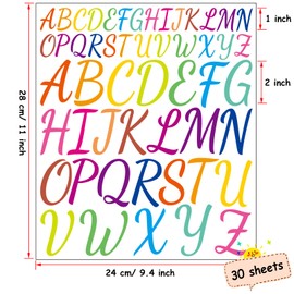 Bemeol Letter Stickers 30 Sheet Self Adhesive Capital Alphabet Sticker Letter Vinyl Stick on Letters for Crafts Business Home Classroom Bulletin Boards Decor(Colorful,1Inch,2Inch)