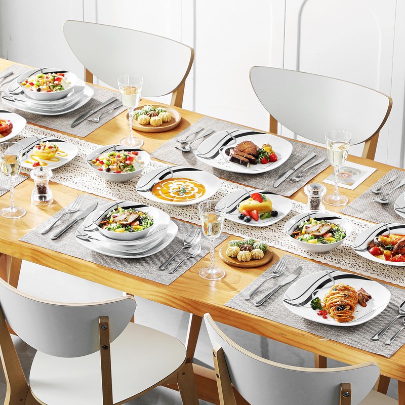 VEWEET, Series Fiona, 30-Piece Dinnerware Sets for 6, White Dishes