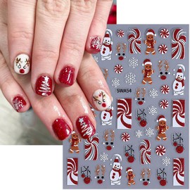 4 Sheets Christmas Nail Stickers for Nail Art,3D Self-Adhesive Glitter Xmas Gingerbread Elk Snowman Santa Claus Nail Design Stickers Snowflake Nail Art Stickers Winter Xmas Tree Nail Decals for Women